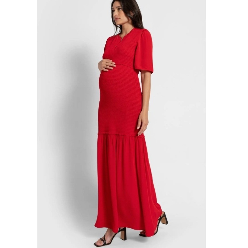 Seraphine Arbor Shirred Angel Sleeve Maternity Nursing Maxi Dress Coral US 4 NWT